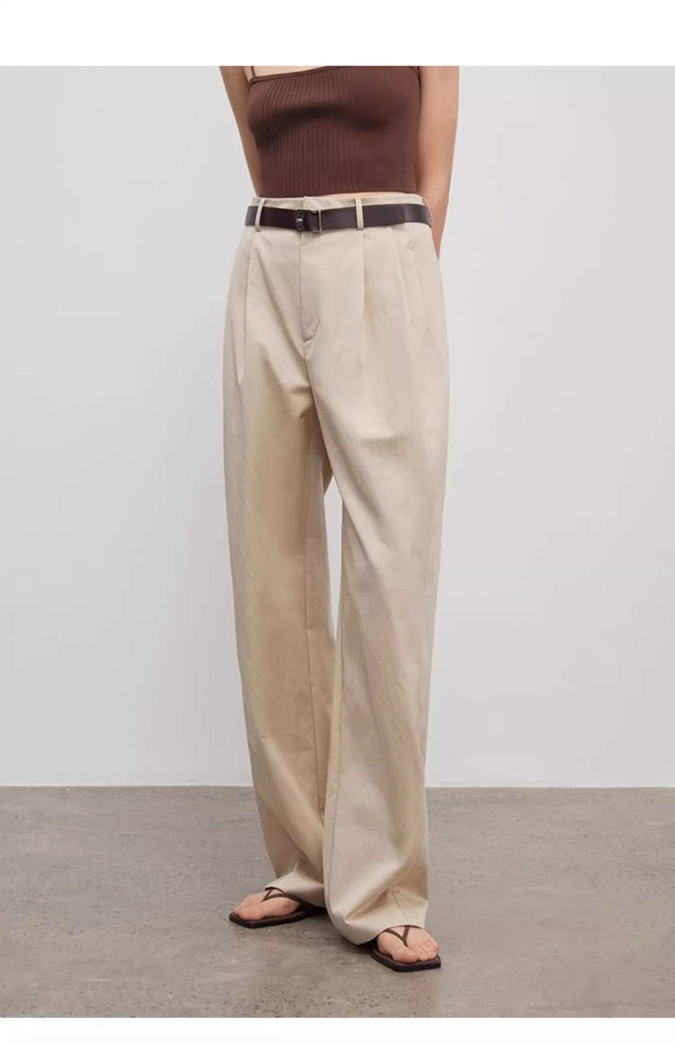 Spliced double - pleat wide - leg trousers straight - leg trousers for women - variant_title