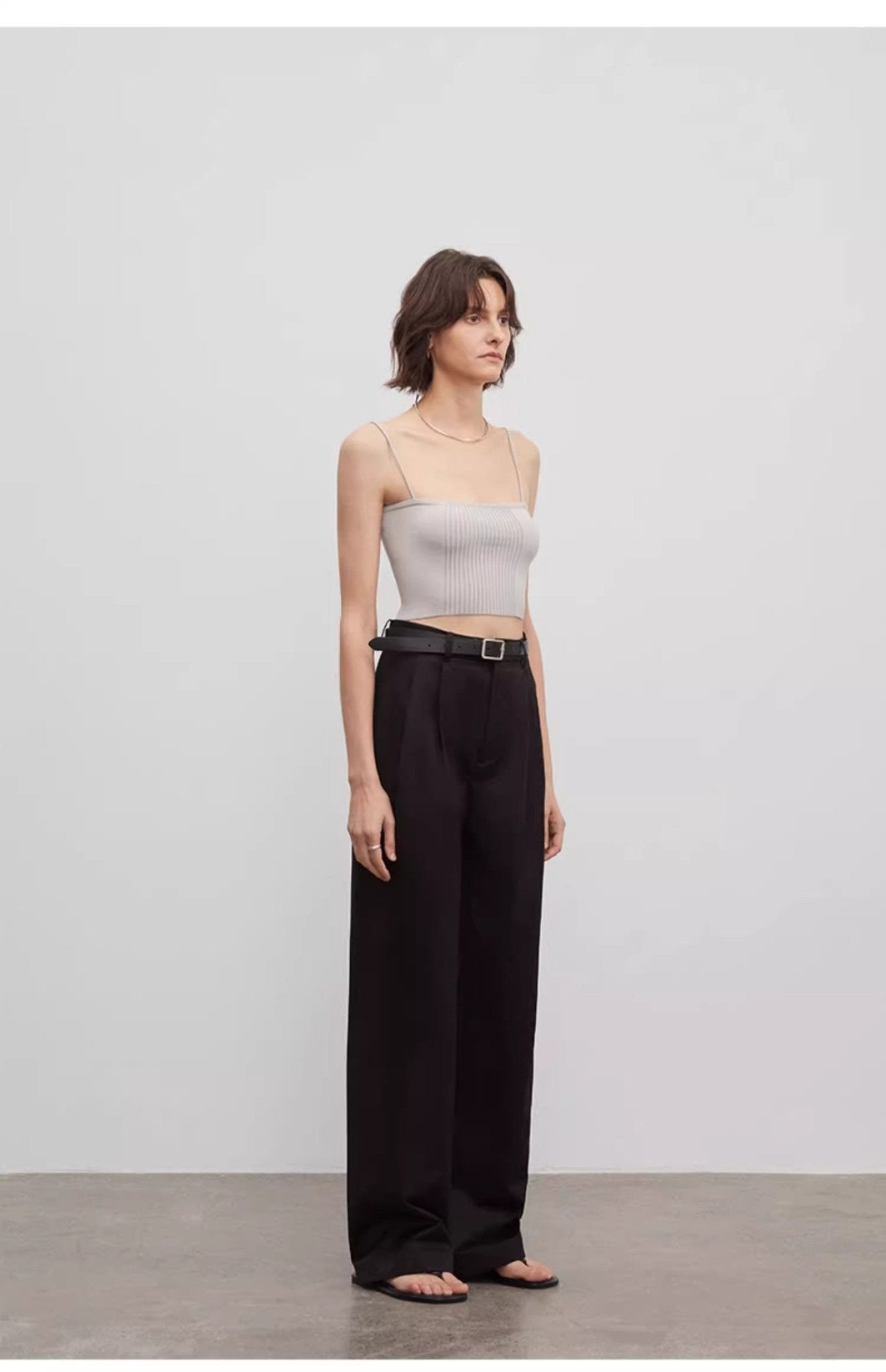 Spliced double - pleat wide - leg trousers straight - leg trousers for women - variant_title