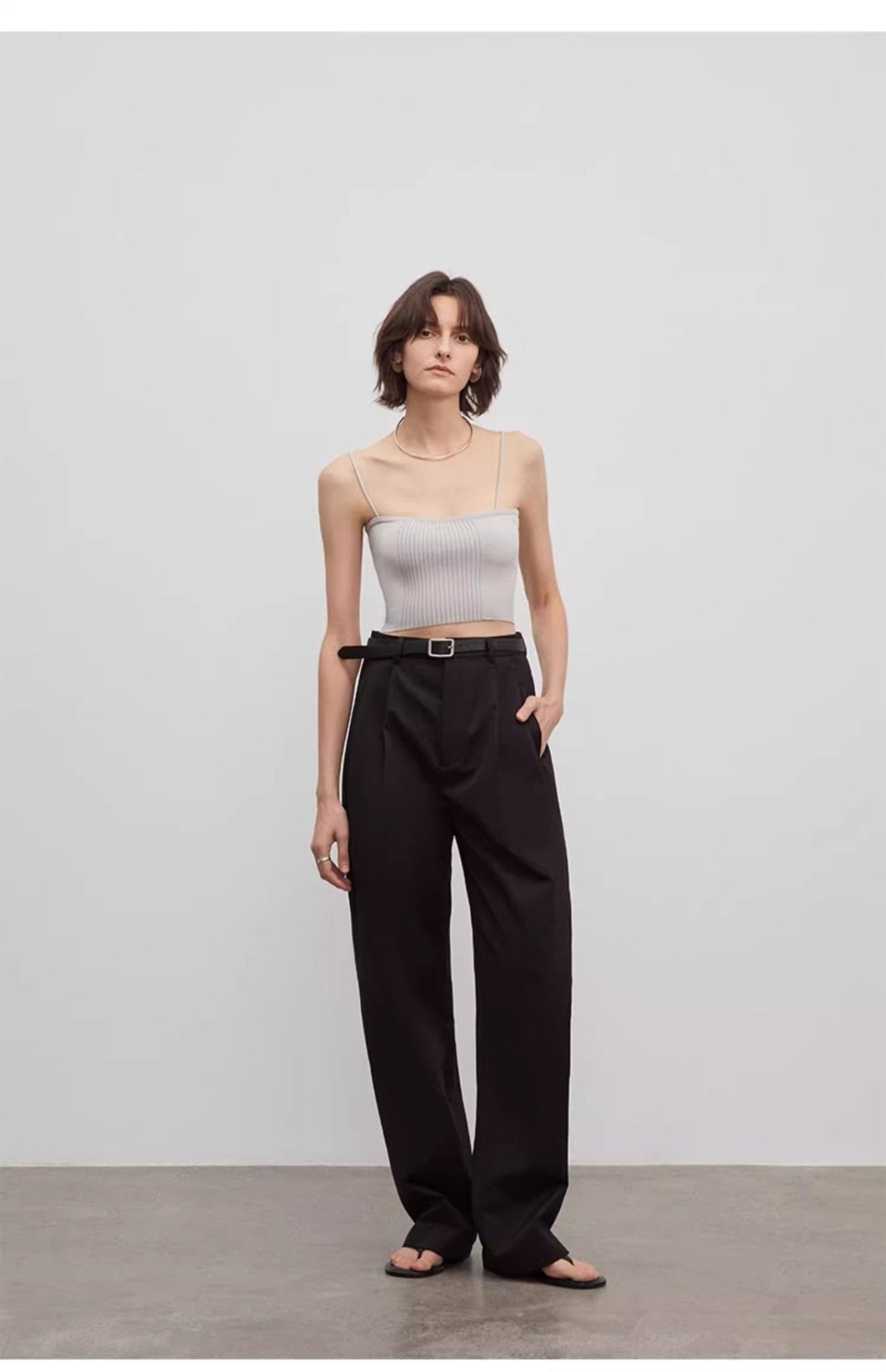 Spliced double - pleat wide - leg trousers straight - leg trousers for women - variant_title