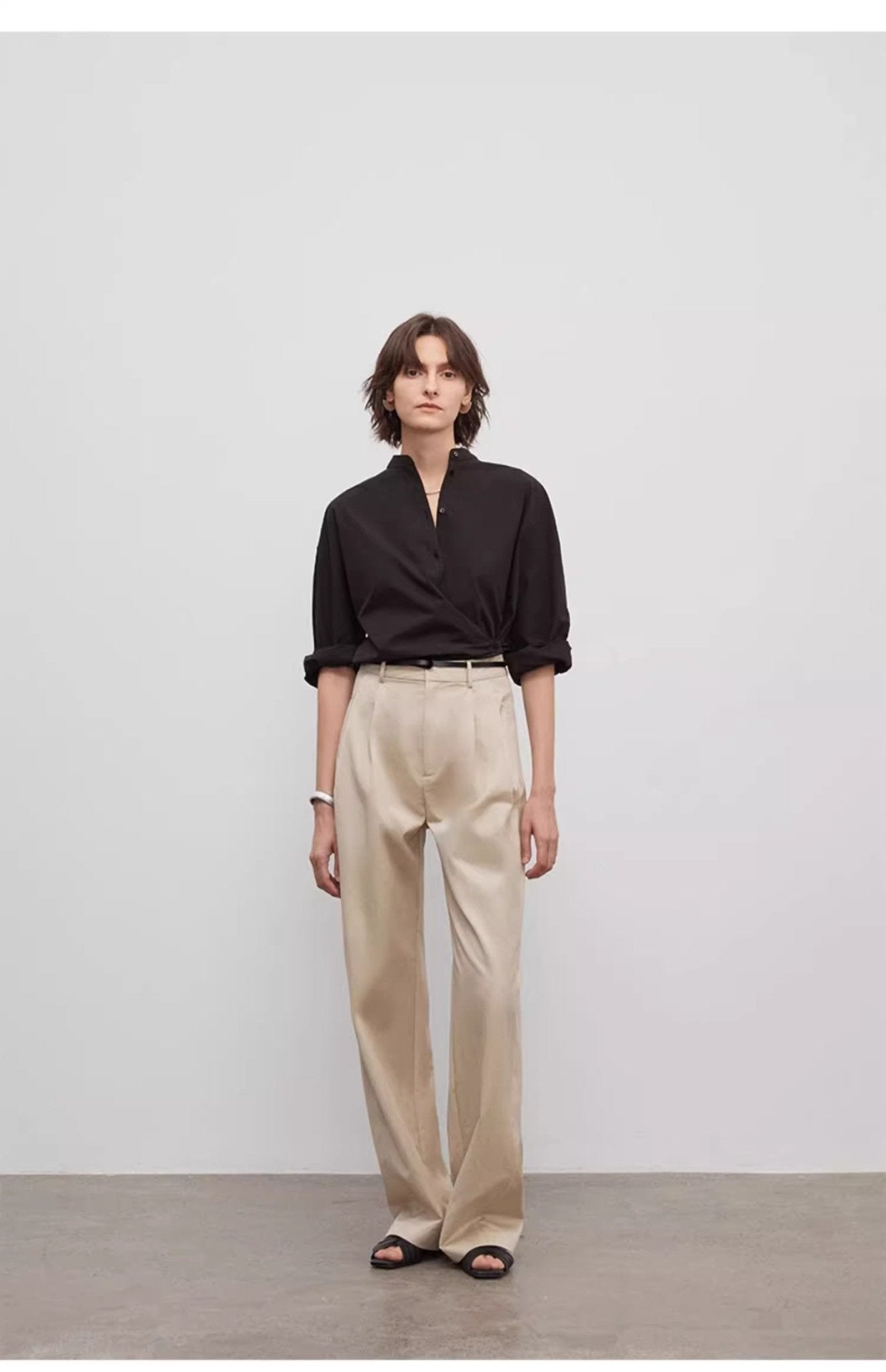 Spliced double - pleat wide - leg trousers straight - leg trousers for women - variant_title