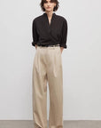 Spliced double - pleat wide - leg trousers straight - leg trousers for women - variant_title