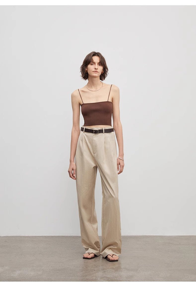 Spliced double - pleat wide - leg trousers straight - leg trousers for women - variant_title