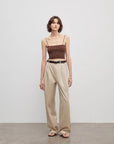 Spliced double - pleat wide - leg trousers straight - leg trousers for women - variant_title