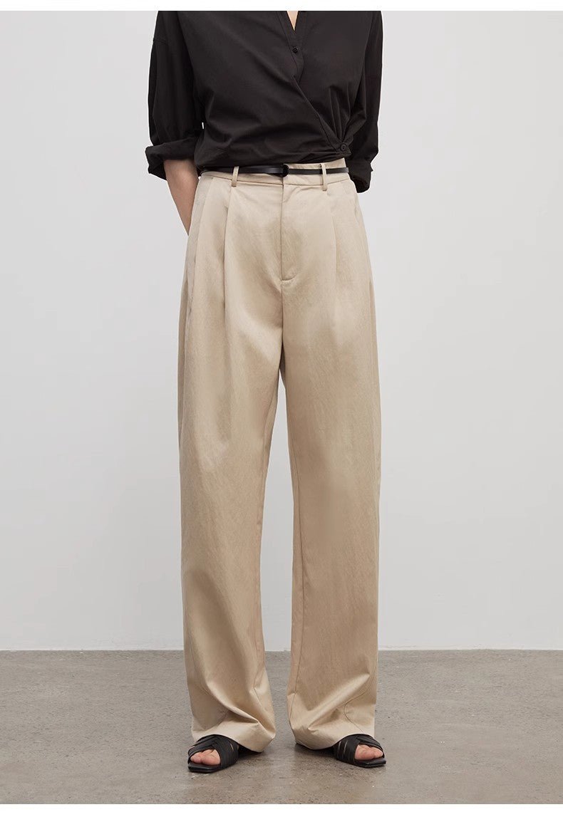 Spliced double - pleat wide - leg trousers straight - leg trousers for women - variant_title