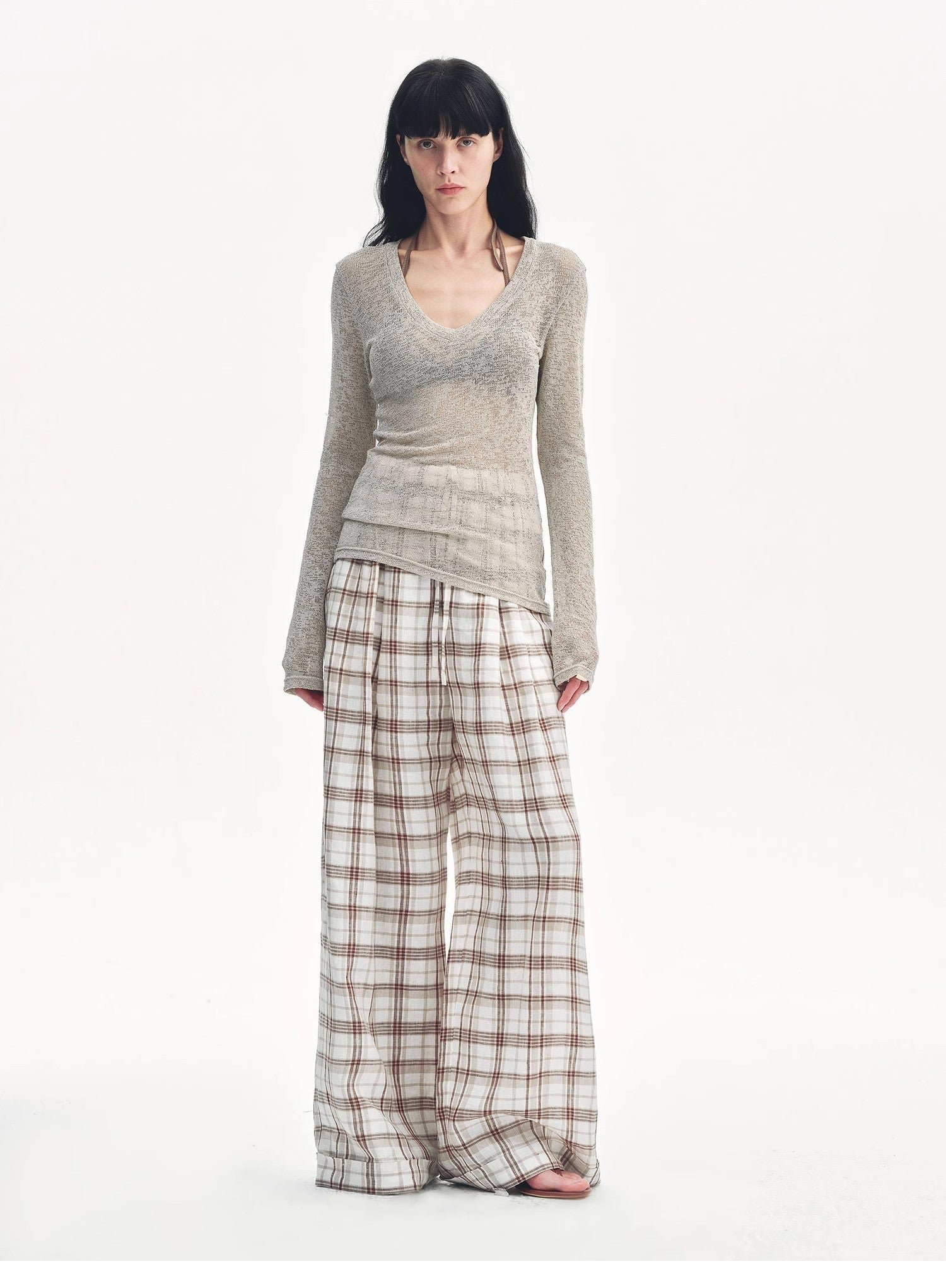 "Spring Old Dream" Loose and versatile slightly hollow V - neck straight shoulder top - variant_title