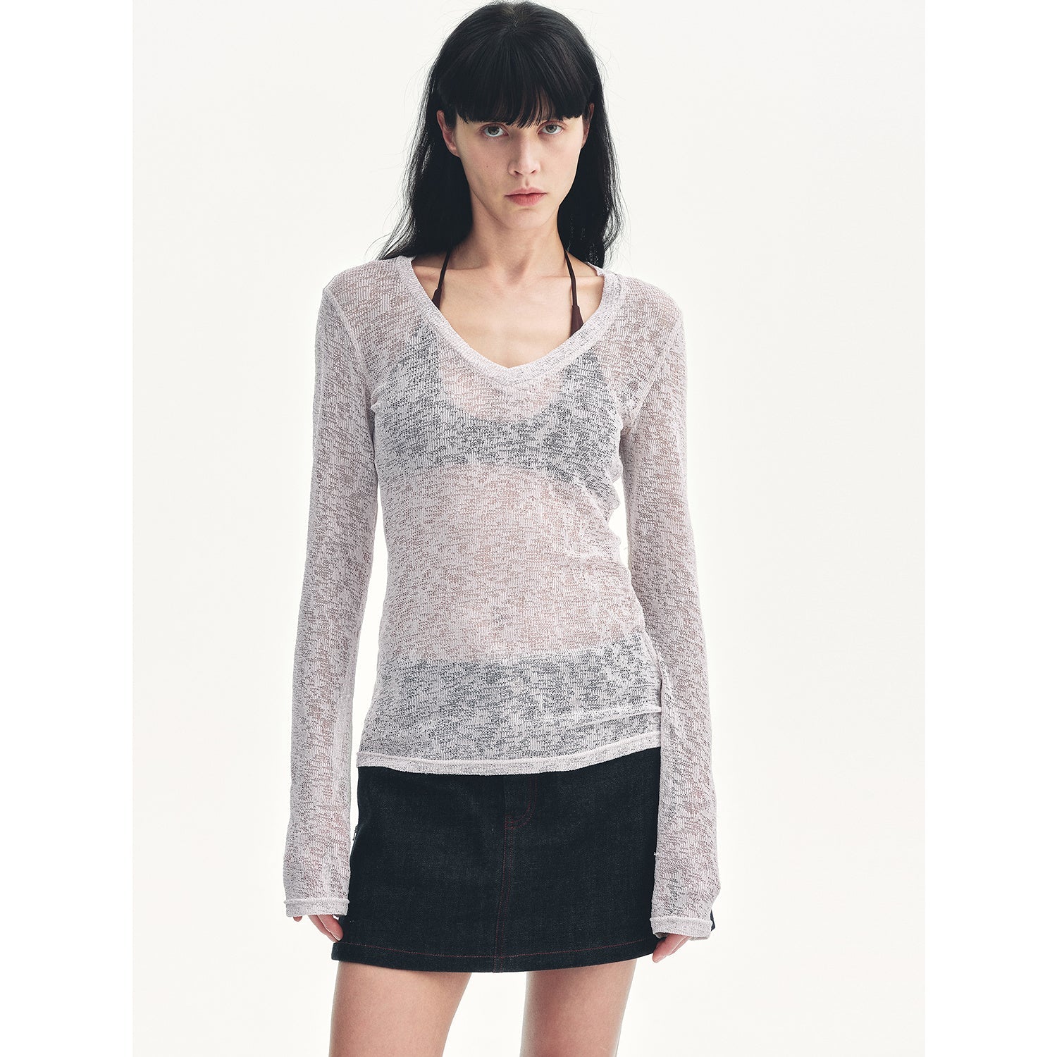 "Spring Old Dream" Loose and versatile slightly hollow V - neck straight shoulder top - variant_title