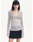 "Spring Old Dream" Loose and versatile slightly hollow V - neck straight shoulder top - variant_title