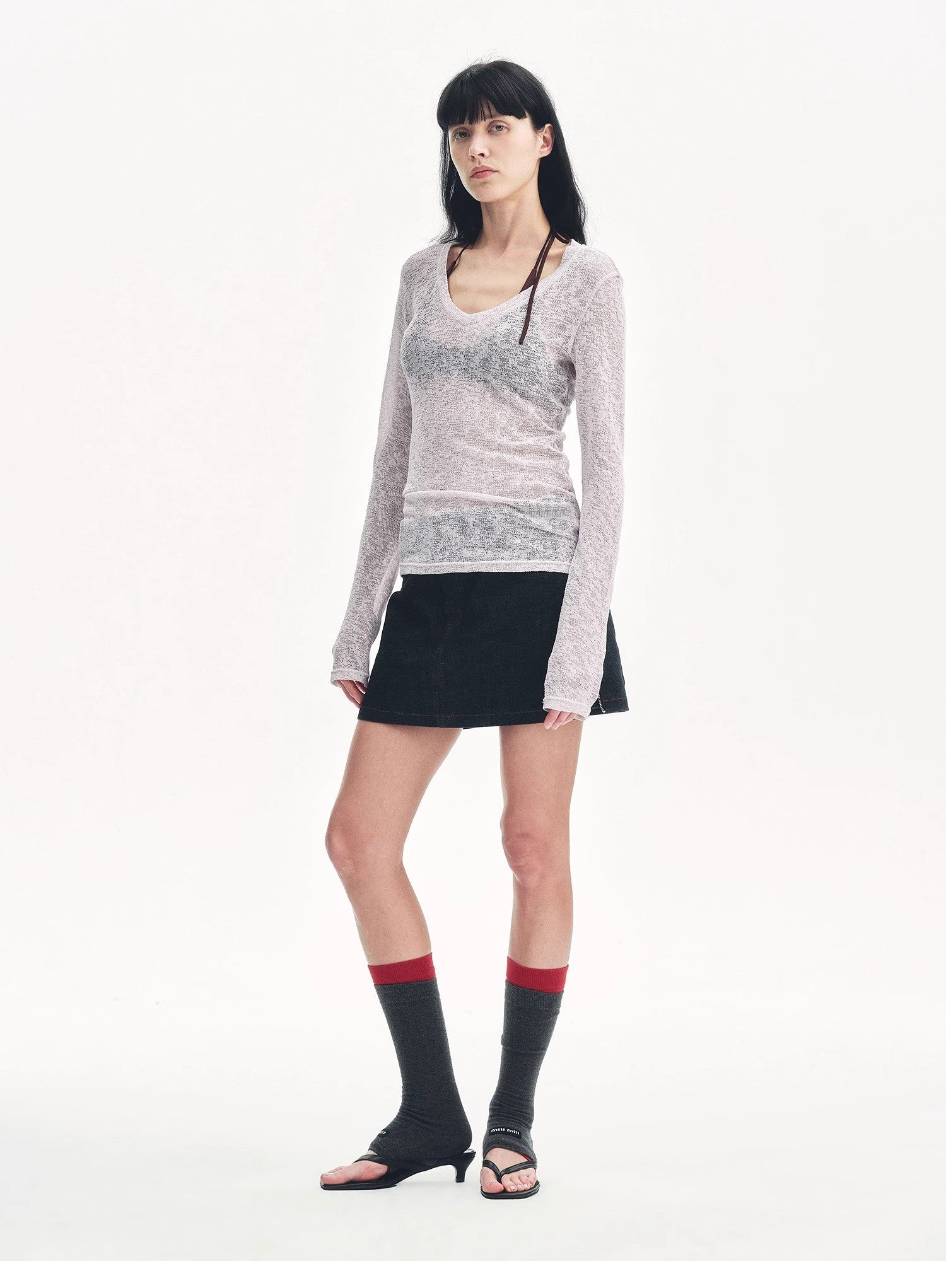"Spring Old Dream" Loose and versatile slightly hollow V - neck straight shoulder top - variant_title