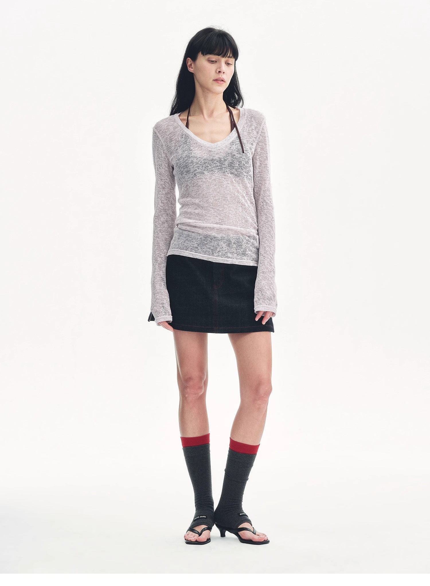 "Spring Old Dream" Loose and versatile slightly hollow V - neck straight shoulder top - variant_title