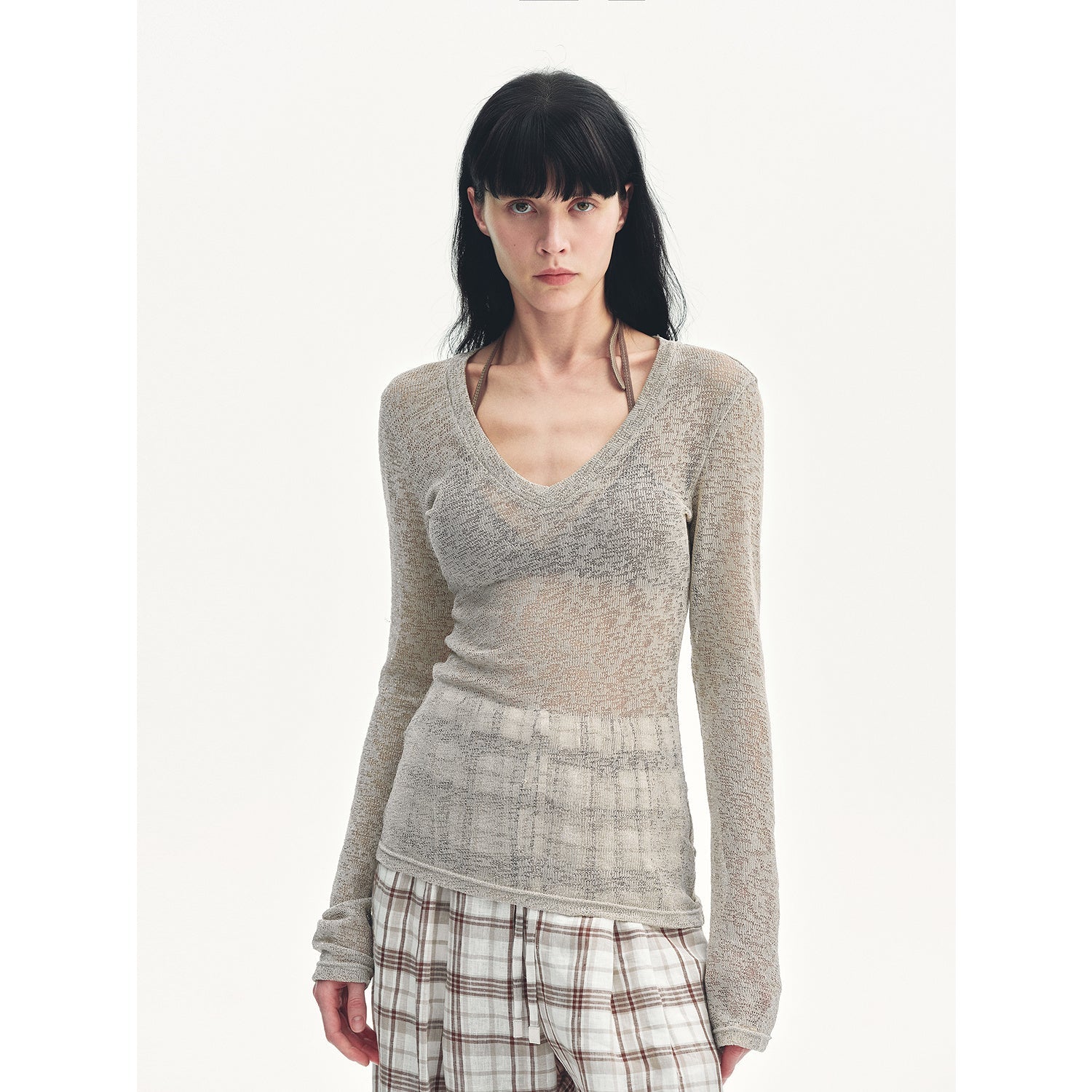 "Spring Old Dream" Loose and versatile slightly hollow V - neck straight shoulder top - variant_title