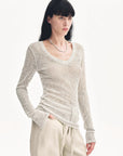 "Spring Old Dream" Loose and versatile slightly hollow V - neck straight shoulder top - variant_title