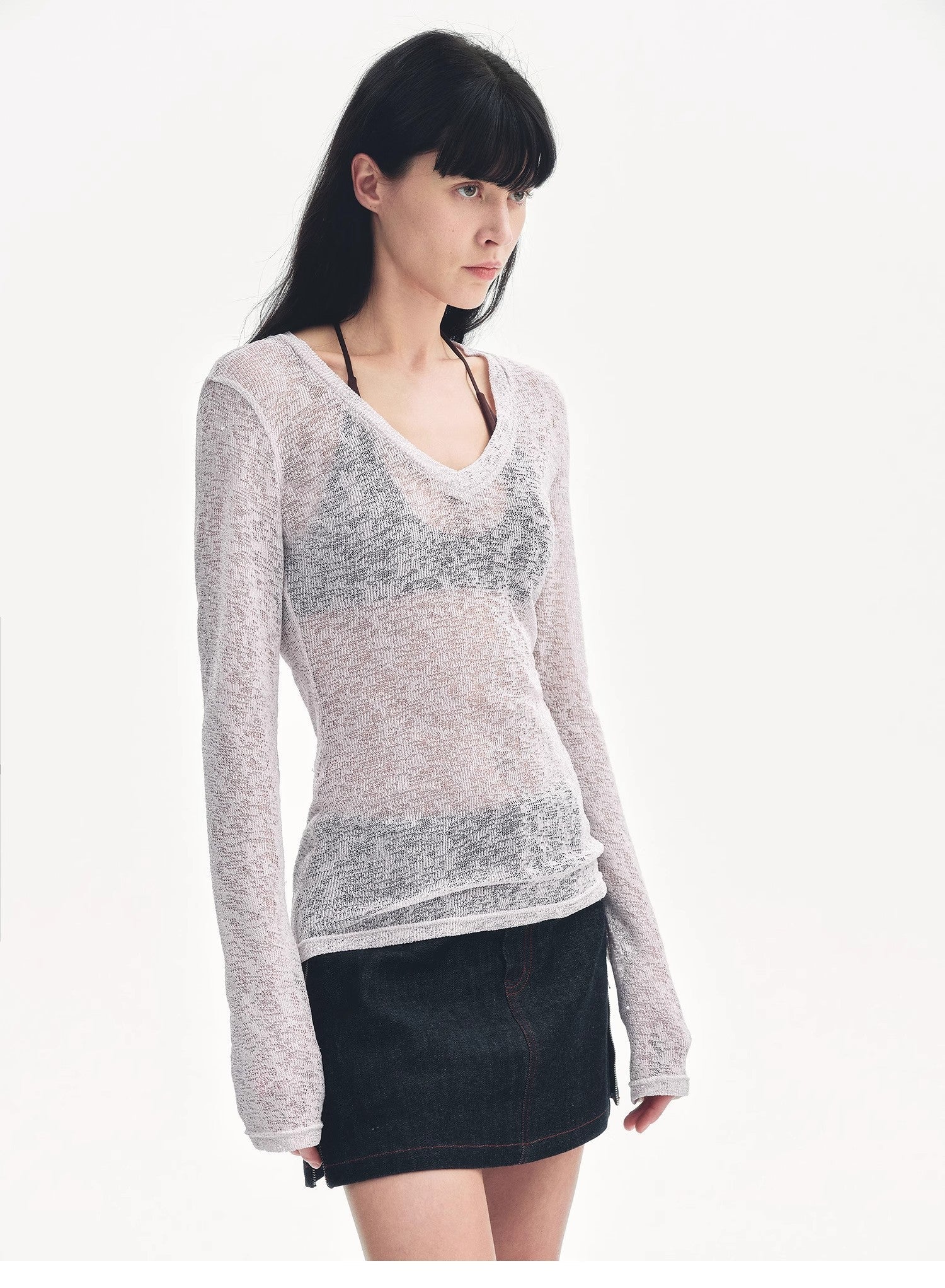 "Spring Old Dream" Loose and versatile slightly hollow V - neck straight shoulder top - variant_title
