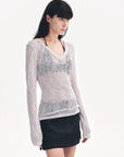 "Spring Old Dream" Loose and versatile slightly hollow V - neck straight shoulder top - variant_title