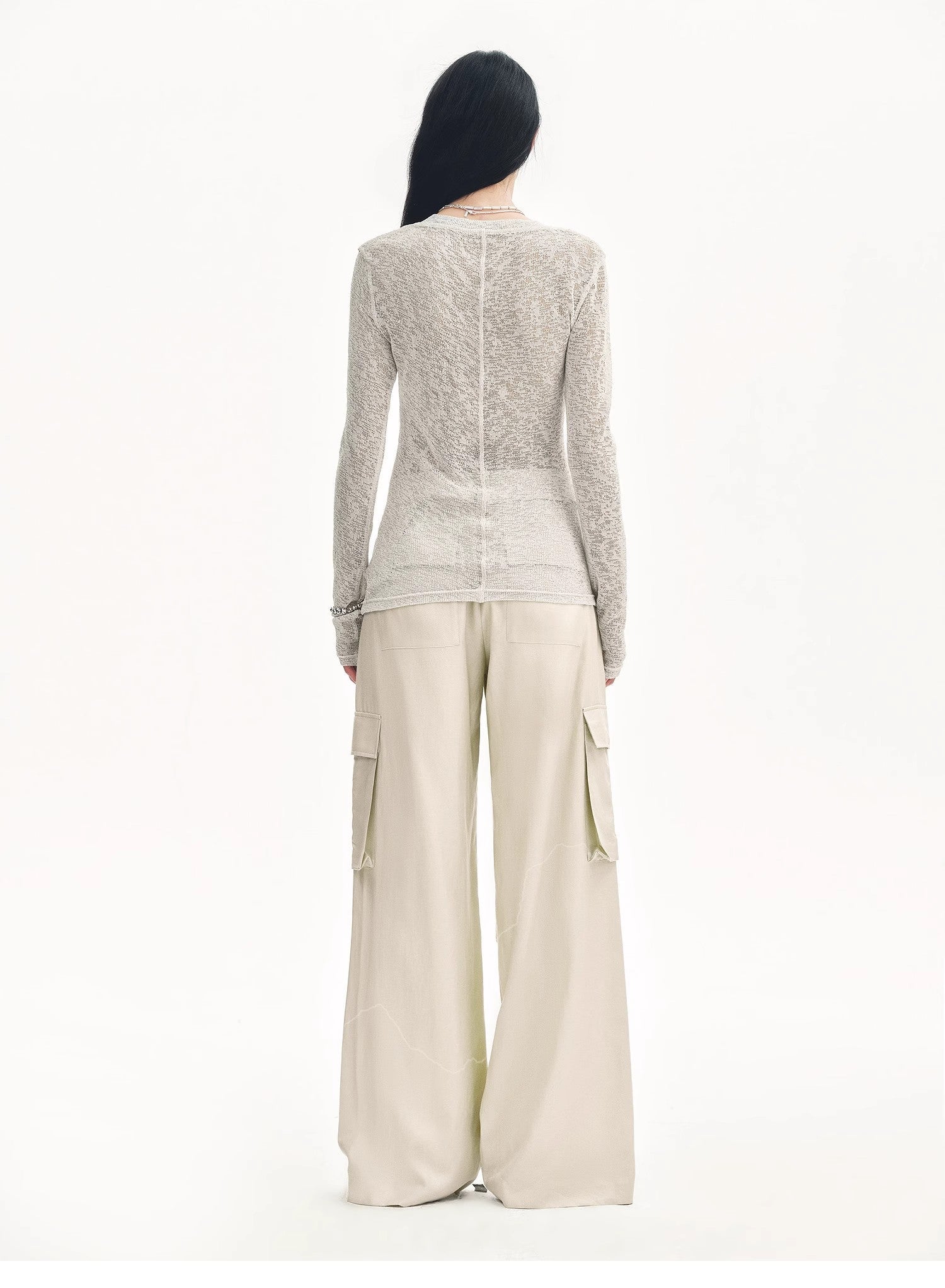 "Spring Old Dream" Loose and versatile slightly hollow V - neck straight shoulder top - variant_title