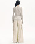 "Spring Old Dream" Loose and versatile slightly hollow V - neck straight shoulder top - variant_title