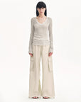 "Spring Old Dream" Loose and versatile slightly hollow V - neck straight shoulder top - variant_title