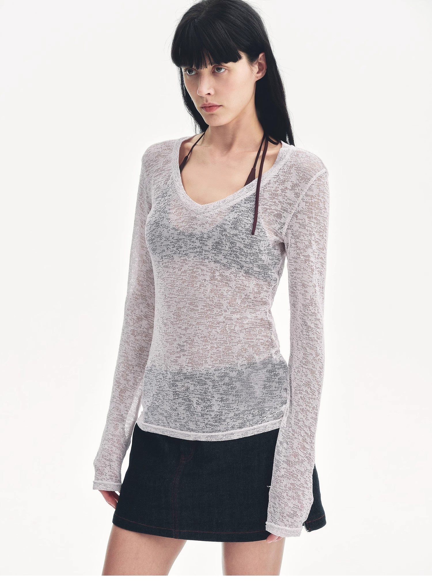 "Spring Old Dream" Loose and versatile slightly hollow V - neck straight shoulder top - variant_title