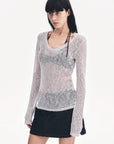 "Spring Old Dream" Loose and versatile slightly hollow V - neck straight shoulder top - variant_title