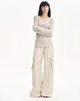"Spring Old Dream" Loose and versatile slightly hollow V - neck straight shoulder top - variant_title