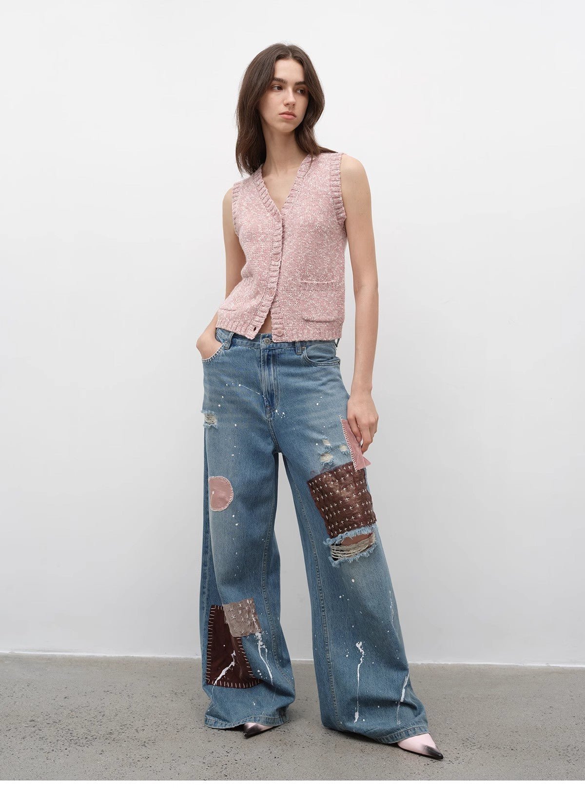"Stacking Rehearsal" Fashionable vintage style layering artifact wool blend dotted V - neck knitted vest for autumn - variant_title