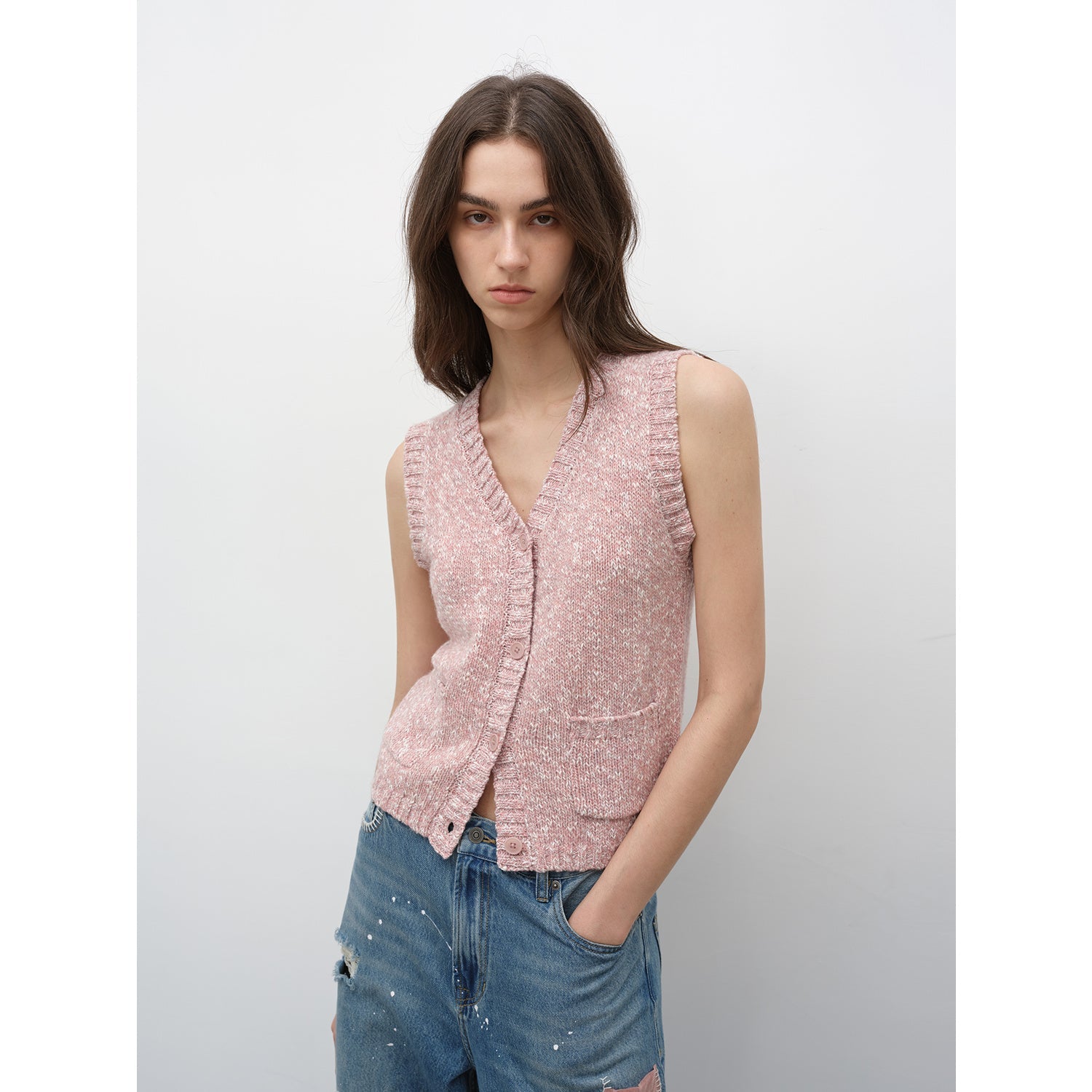 "Stacking Rehearsal" Fashionable vintage style layering artifact wool blend dotted V - neck knitted vest for autumn - variant_title