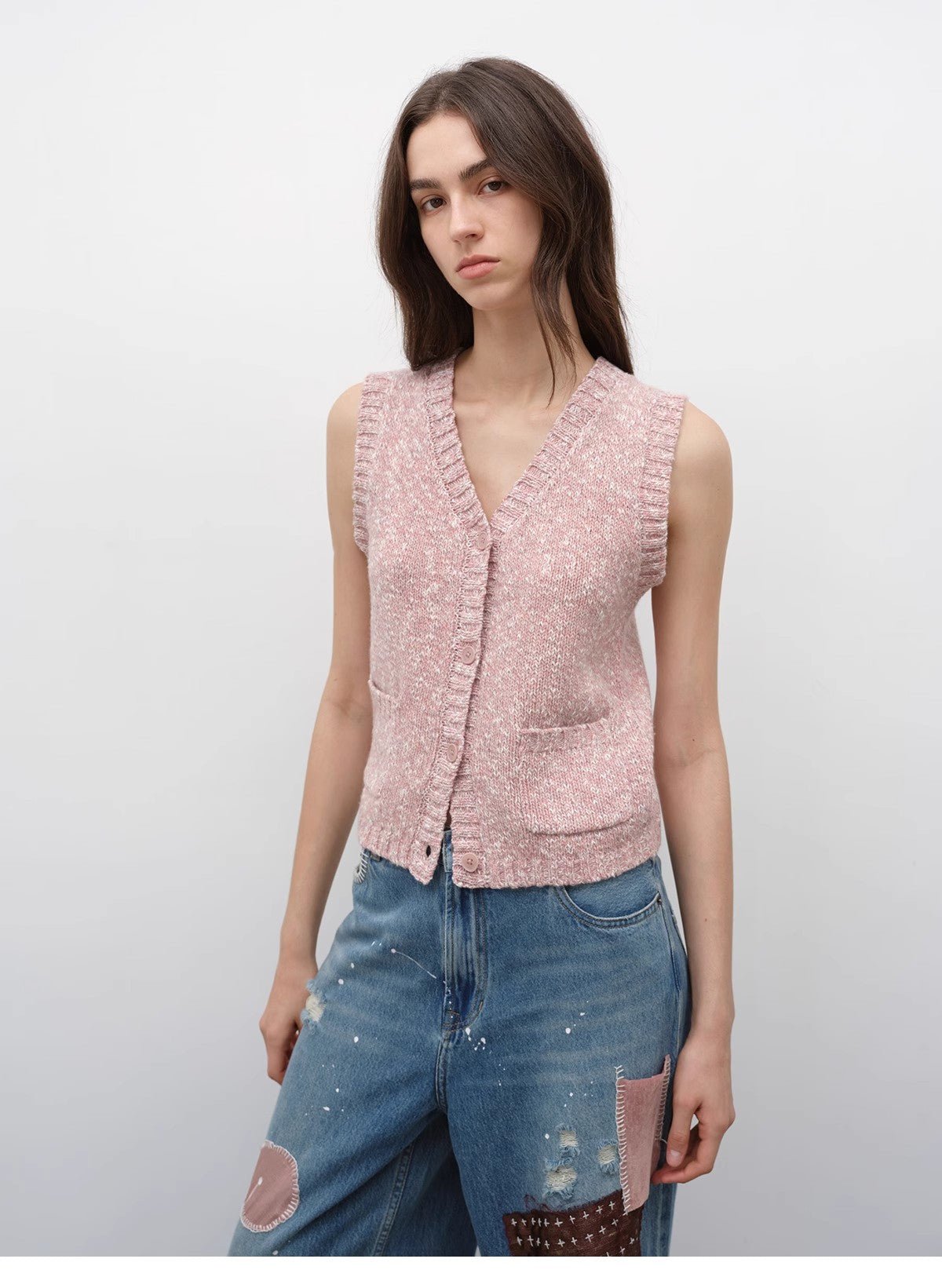 "Stacking Rehearsal" Fashionable vintage style layering artifact wool blend dotted V - neck knitted vest for autumn - variant_title