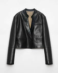 Stand Collar Suit Sheepskin Leather Short Jacket "Roman Story"Firelady Fur