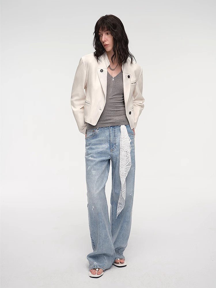 Stand Collar Suit Sheepskin Leather Short Jacket "Roman Story" - variant_title
