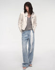 Stand Collar Suit Sheepskin Leather Short Jacket "Roman Story" - variant_title