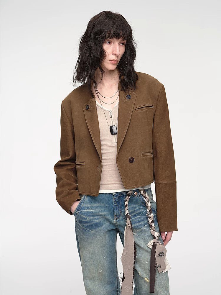 Stand Collar Suit Sheepskin Leather Short Jacket "Roman Story" - variant_title
