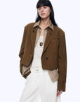 Stand Collar Suit Sheepskin Leather Short Jacket "Roman Story"Firelady Fur