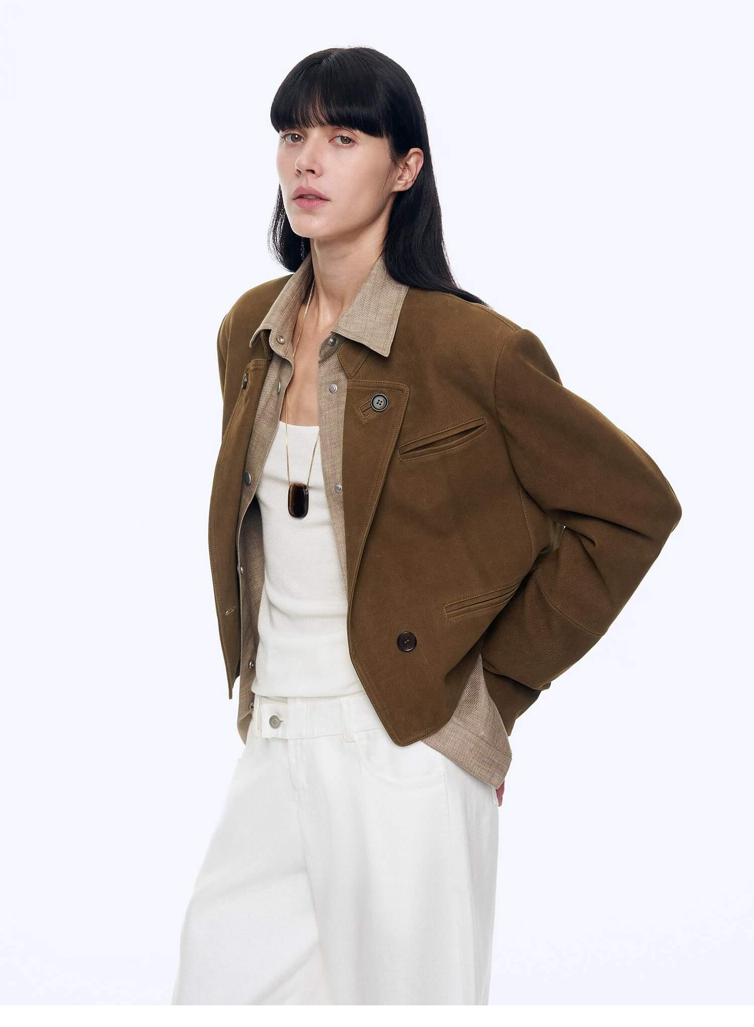 Stand Collar Suit Sheepskin Leather Short Jacket "Roman Story"Firelady Fur