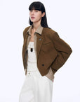 Stand Collar Suit Sheepskin Leather Short Jacket "Roman Story"Firelady Fur