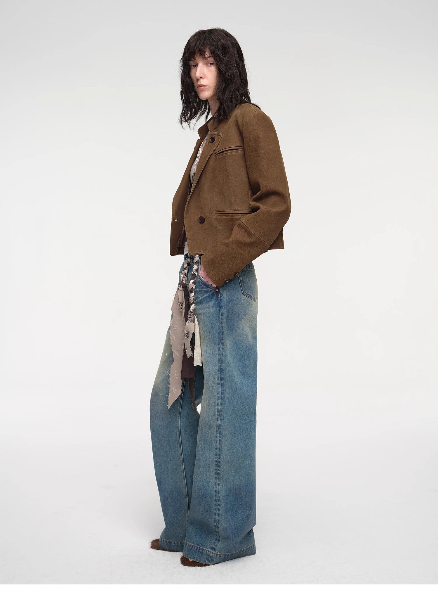 Stand Collar Suit Sheepskin Leather Short Jacket "Roman Story" - variant_title
