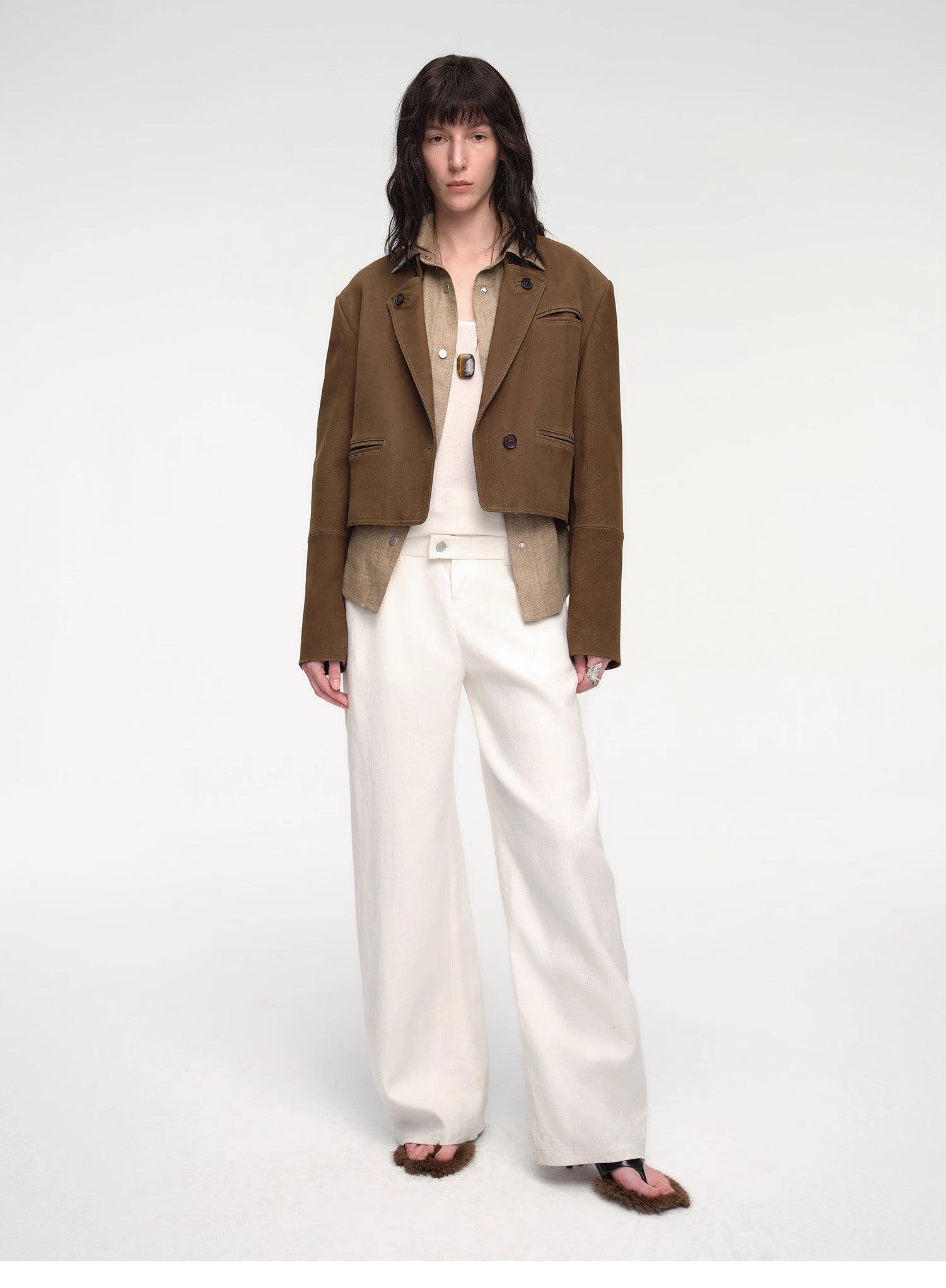 Stand Collar Suit Sheepskin Leather Short Jacket "Roman Story" - variant_title