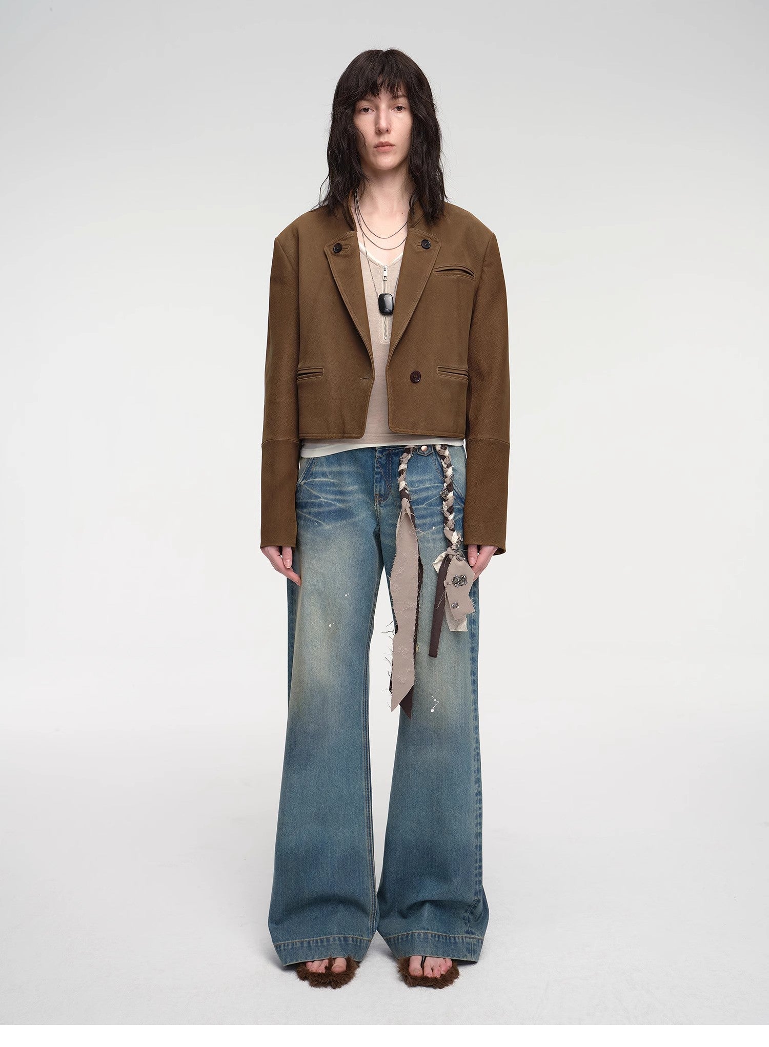 Stand Collar Suit Sheepskin Leather Short Jacket "Roman Story" - variant_title