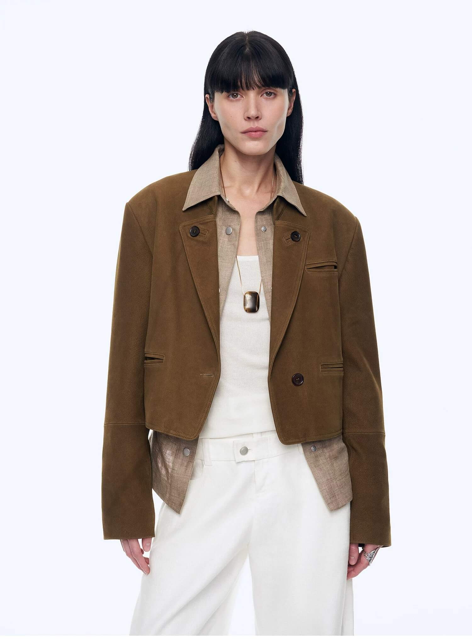 Stand Collar Suit Sheepskin Leather Short Jacket "Roman Story"Firelady Fur