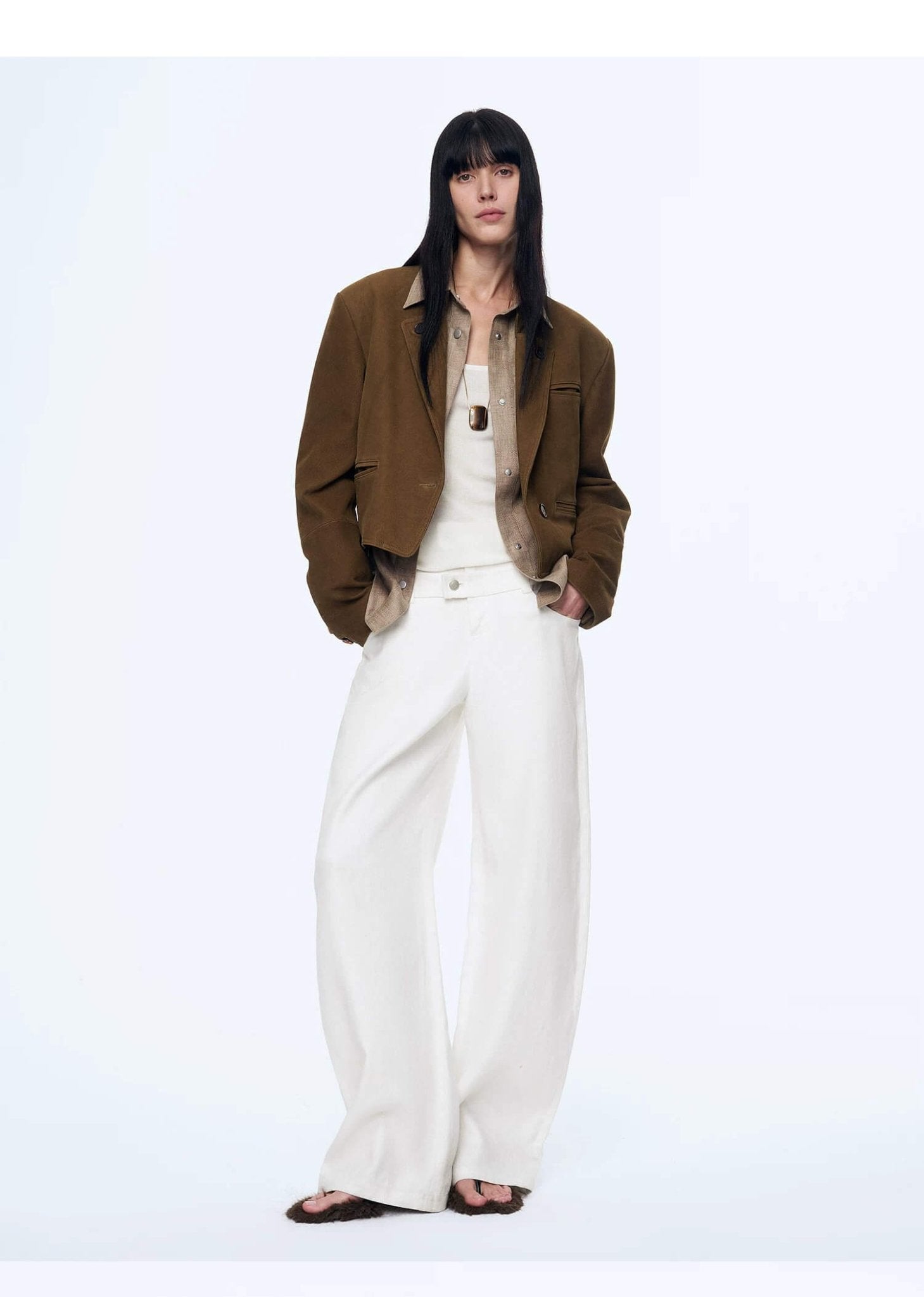 Stand Collar Suit Sheepskin Leather Short Jacket "Roman Story"Firelady Fur