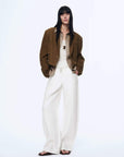 Stand Collar Suit Sheepskin Leather Short Jacket "Roman Story"Firelady Fur