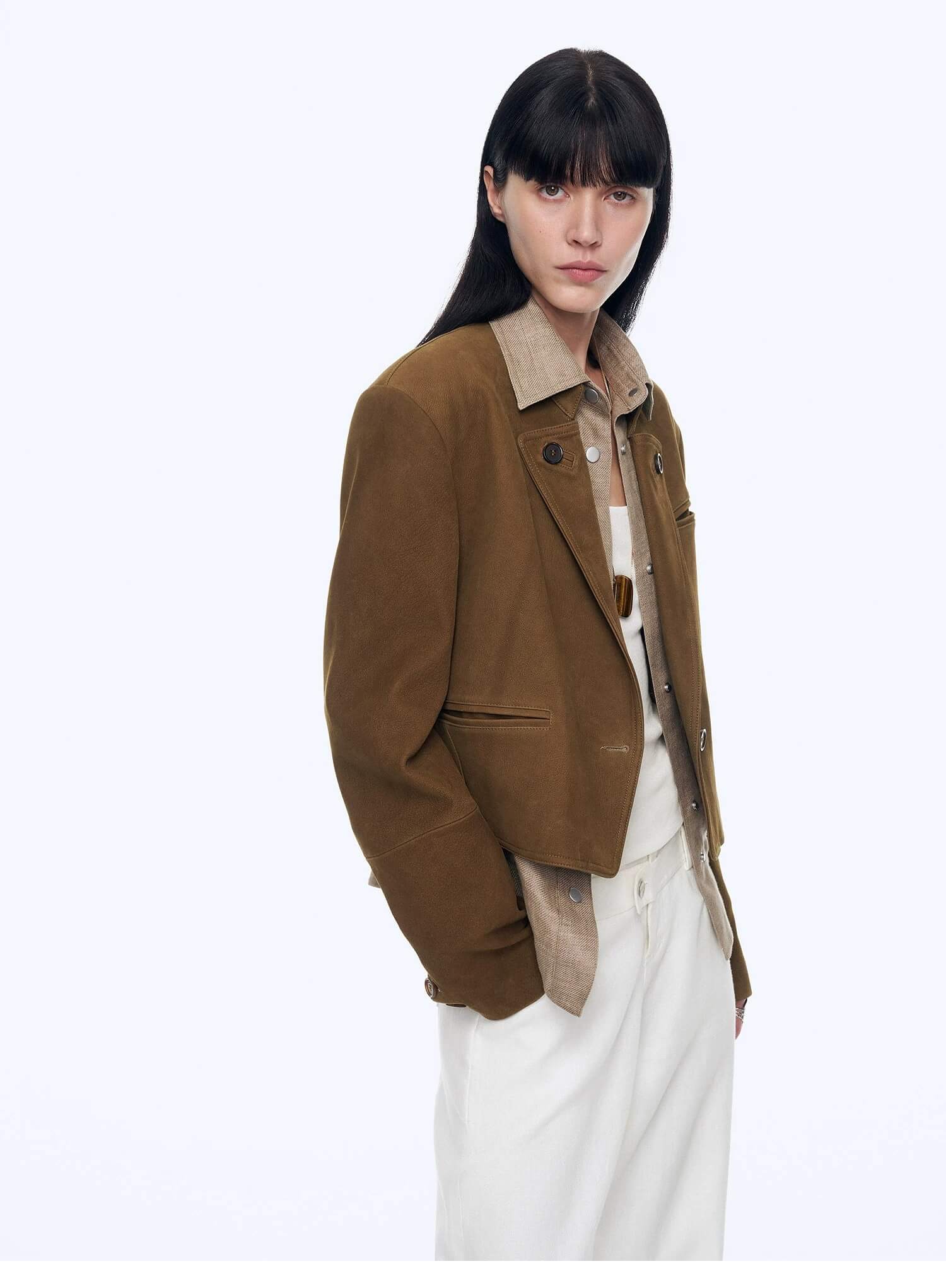 Stand Collar Suit Sheepskin Leather Short Jacket "Roman Story"Firelady Fur