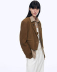 Stand Collar Suit Sheepskin Leather Short Jacket "Roman Story"Firelady Fur