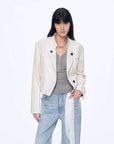 Stand Collar Suit Sheepskin Leather Short Jacket "Roman Story"Firelady Fur