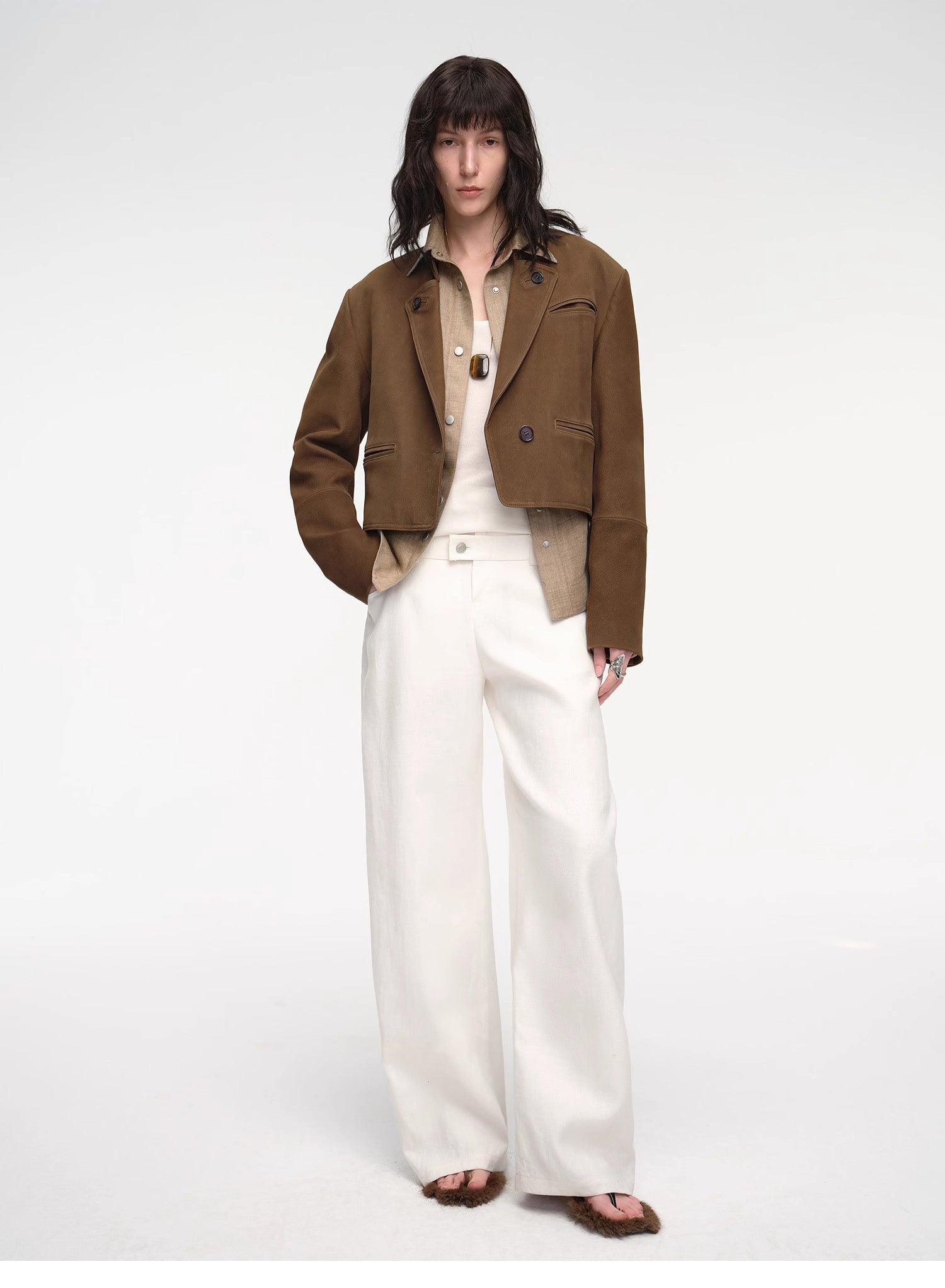 Stand Collar Suit Sheepskin Leather Short Jacket "Roman Story" - variant_title