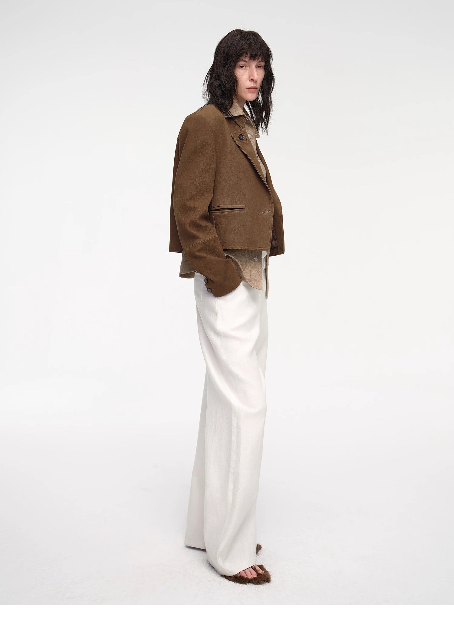 Stand Collar Suit Sheepskin Leather Short Jacket "Roman Story" - variant_title