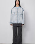 "Starry Sky Market" luxury brand classic washed cotton collarless raw edge denim jacket - variant_title