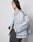 "Starry Sky Market" luxury brand classic washed cotton collarless raw edge denim jacket - variant_title