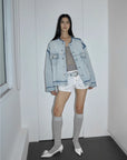 "Starry Sky Market" luxury brand classic washed cotton collarless raw edge denim jacket - variant_title