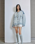 "Starry Sky Market" luxury brand classic washed cotton collarless raw edge denim jacket - variant_title