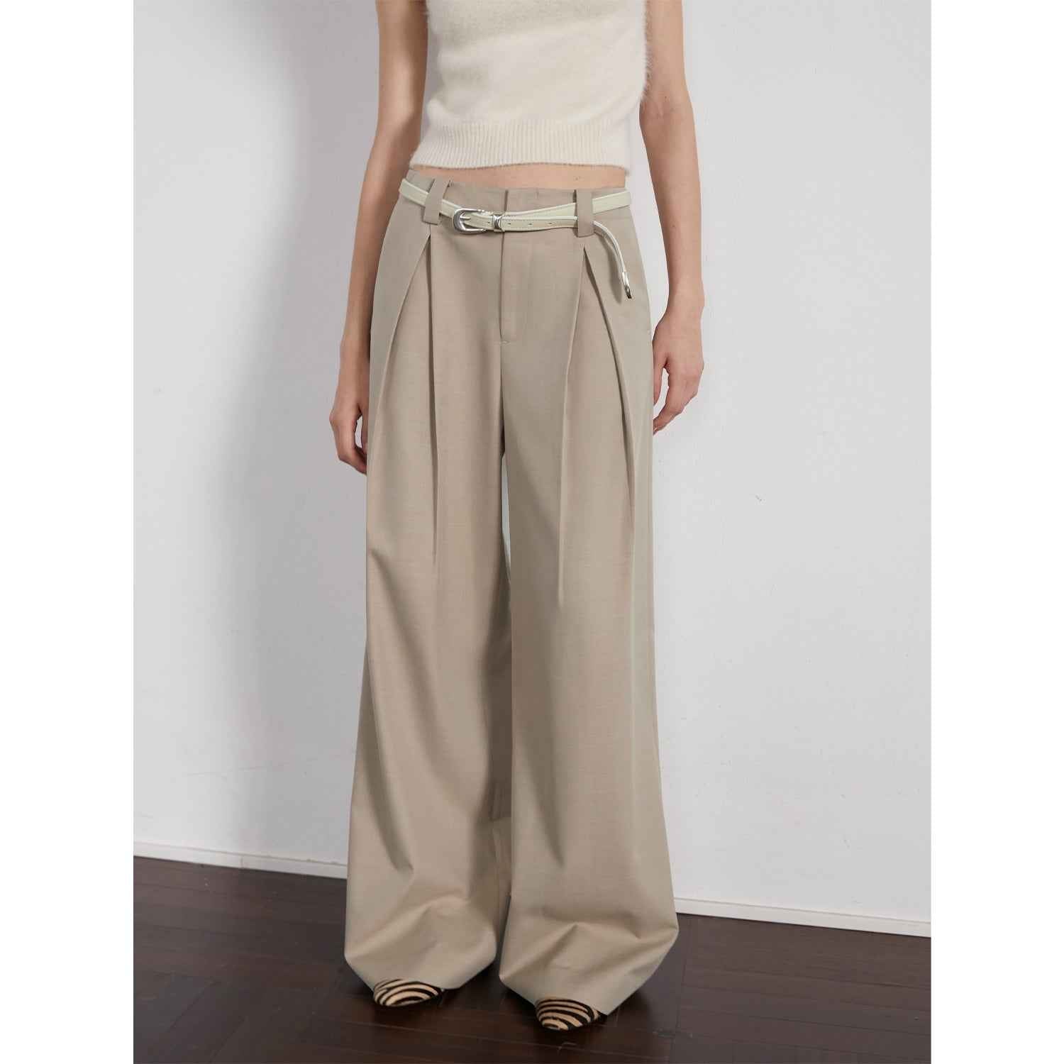 “Street Sketch”Fine - Spun Wool Fashion, Waistless Pleated Loose - Fitting Straight - Leg and Wide - Leg Casual Trousers for Women - variant_title