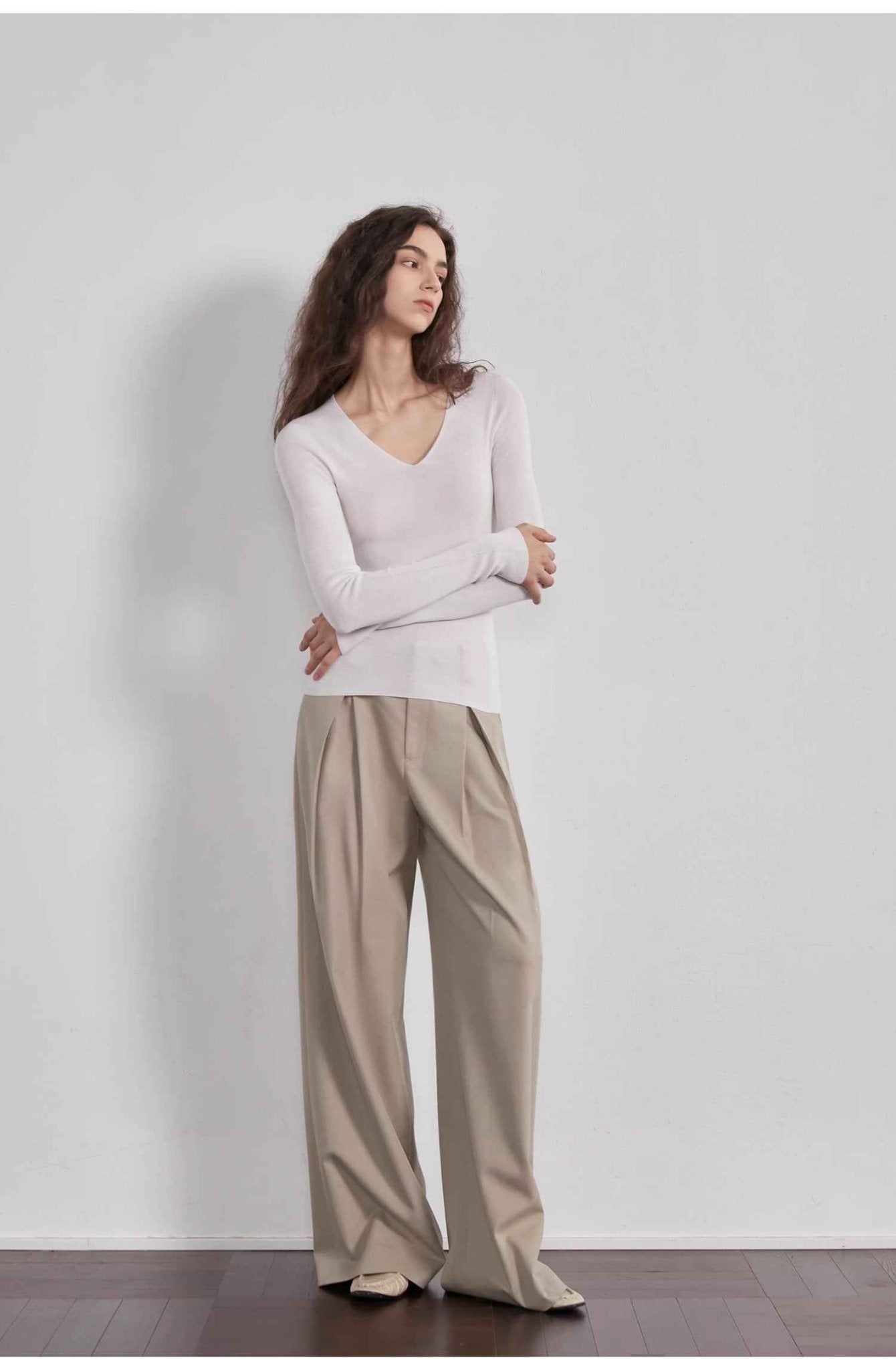 “Street Sketch”Fine - Spun Wool Fashion, Waistless Pleated Loose - Fitting Straight - Leg and Wide - Leg Casual Trousers for Women - variant_title